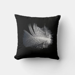 Black and White Striped Feather Floating on a Pond Cushion