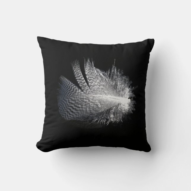 Black and White Striped Feather Floating on a Pond Cushion (Front)