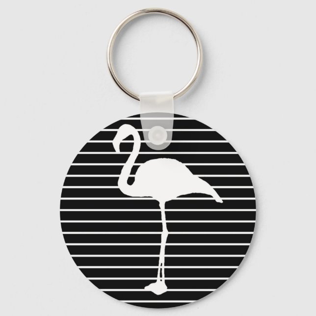Black and White Striped Flamingo Key Ring (Front)