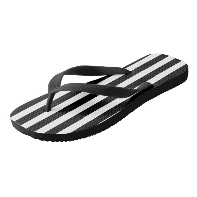Black and White Striped Flip Flops (Angled)