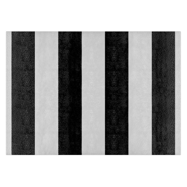 Black and White Striped Glass Cutting Board (Front)