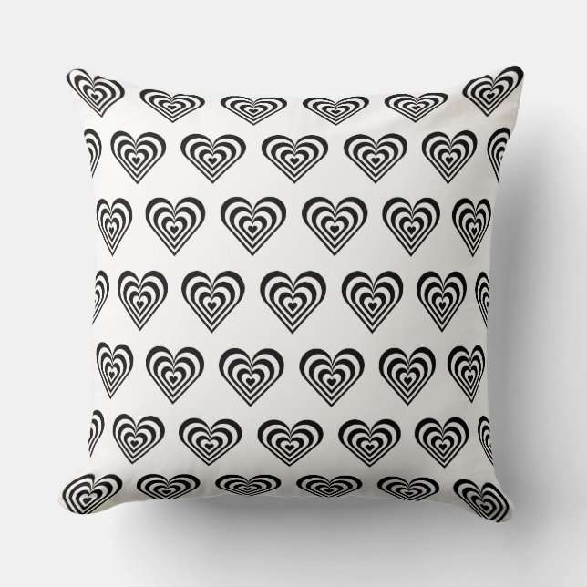 Black and white striped heart on white cushion (Front)