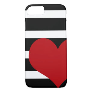 Black and White Striped iPhone 7 Case Red Heart