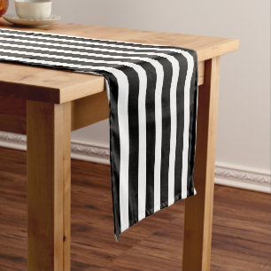 Black and White  Striped Medium Table Runner