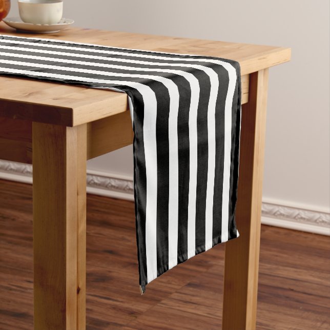 Black and White  Striped Medium Table Runner (In Situ)