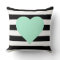 Black and White Striped Mint Heart Throw Pillow