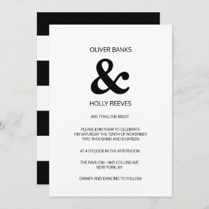 Black and white striped modern wedding invitation