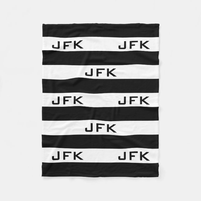 Black and white striped monogram fleece blanket (Front)