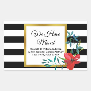 Black and White Striped Moving Announcement Rectangular Sticker