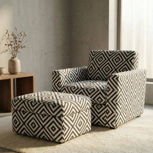 Black and White Striped Op Art Geometric Pattern Fabric