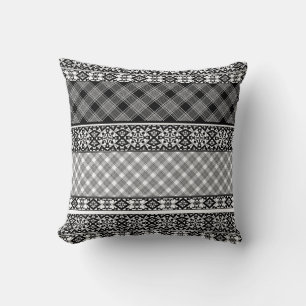 Black and white striped patchwork with lace cushion