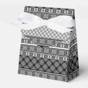 Black and white striped patchwork with lace favour box