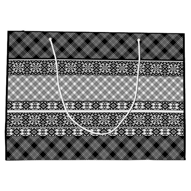 Black and white striped patchwork with lace large gift bag (Back)