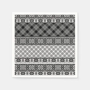 Black and white striped patchwork with lace napkin