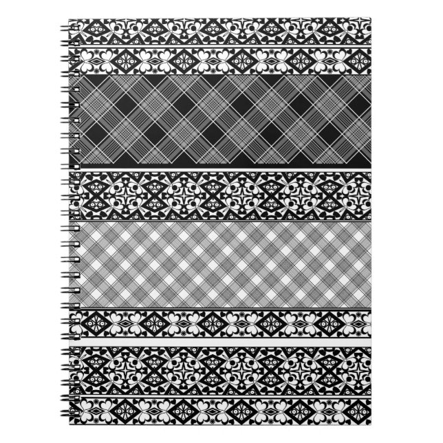 Black and white striped patchwork with lace notebook (Front)