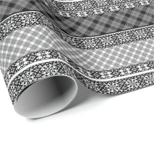 Black and white striped patchwork with lace wrapping paper
