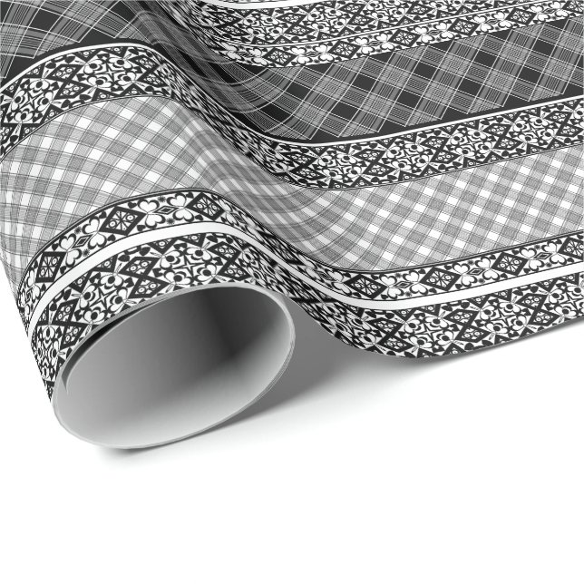 Black and white striped patchwork with lace wrapping paper (Roll Corner)