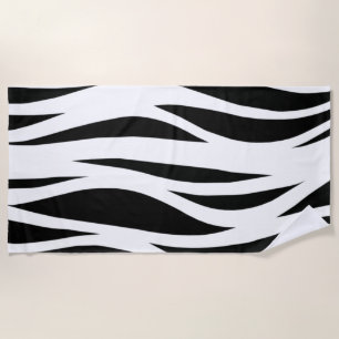 Black and White Striped Pattern Beach Towel