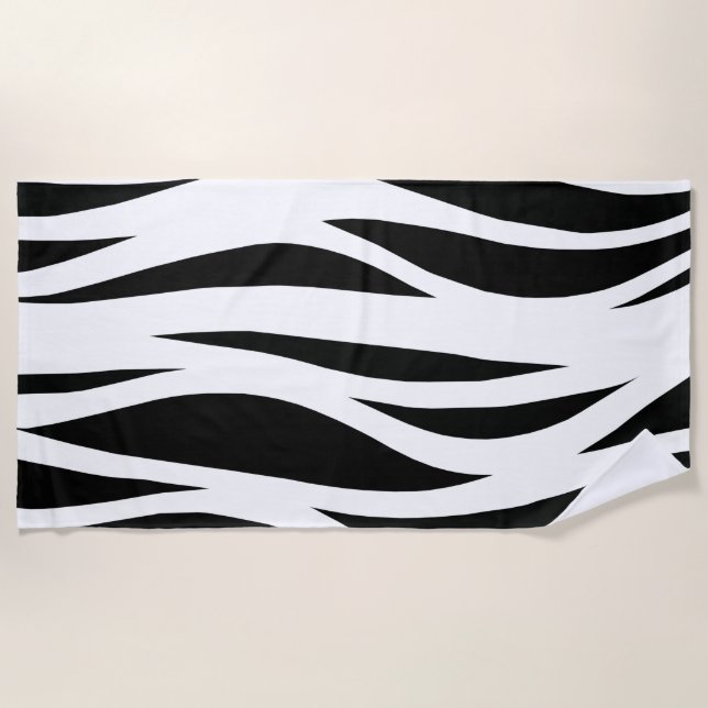 Black and White Striped Pattern Beach Towel (Front)