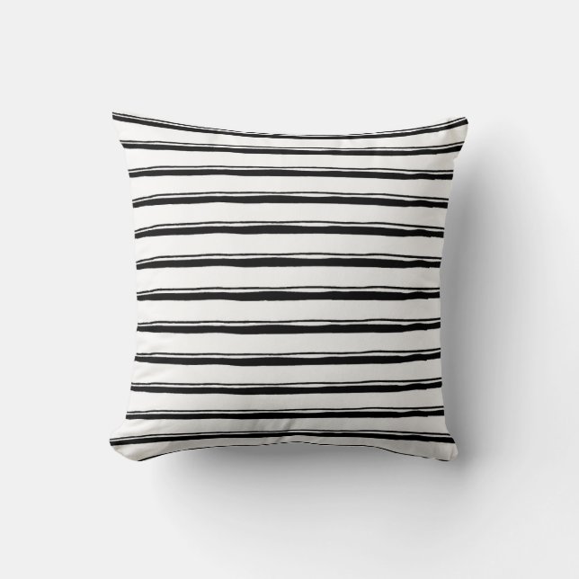 Black and White Striped pattern Cushion (Front)