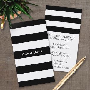 Black and White Striped Pattern Custom Name Business Card