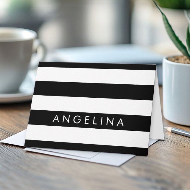 Black and White Striped Pattern Custom Name Card (Custom Greeting Card)