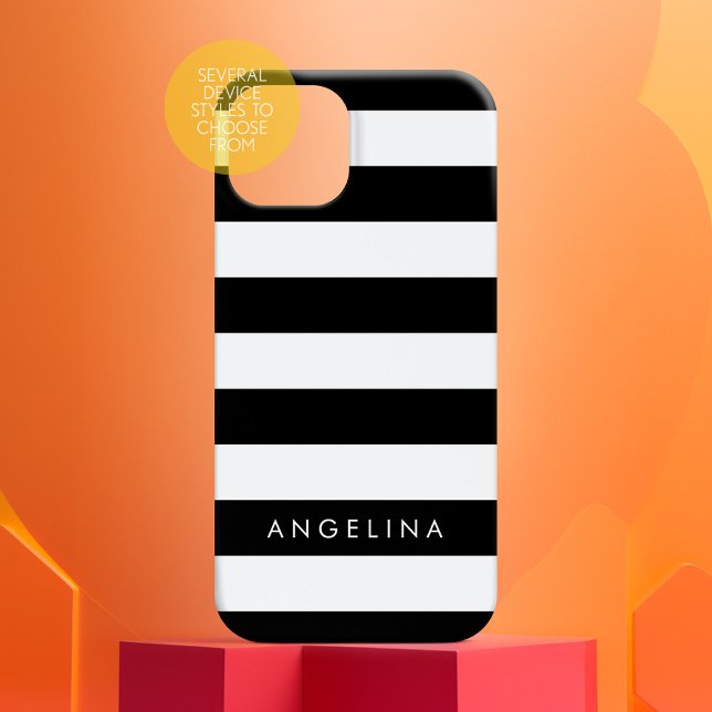 Black and White Striped Pattern Custom Name Case-Mate iPhone Case (Personalized Phone Case - Add Custom Text)