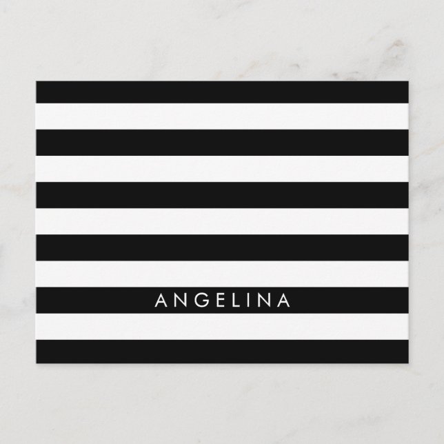 Black and White Striped Pattern Custom Name Postcard (Front)
