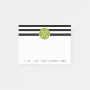 Black and White Striped Pattern Green Monogram Post-it Notes