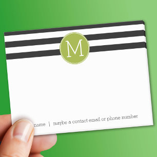 Black and White Striped Pattern Green Monogram Post-it Notes