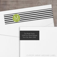 Black and White Striped Pattern Green Monogram