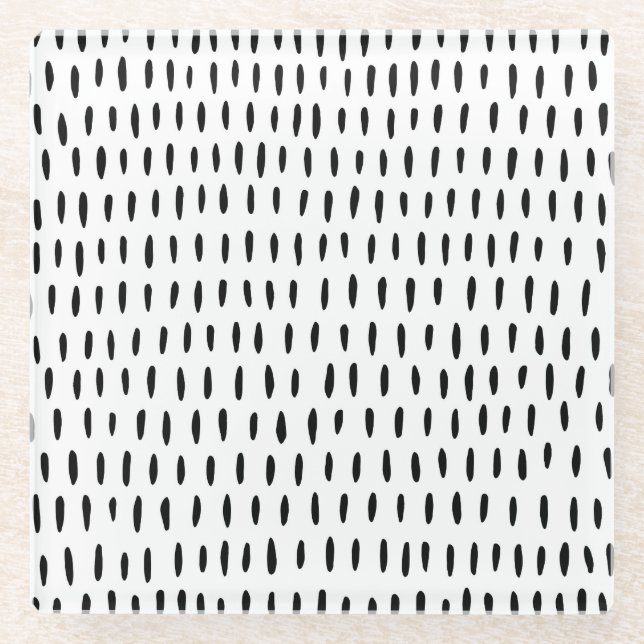 Black and white striped pattern: hand-drawn glass coaster (Front)