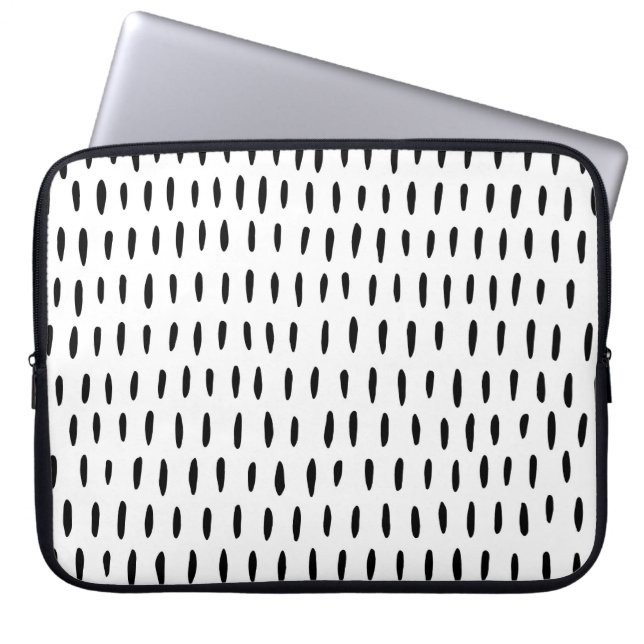Black and white striped pattern: hand-drawn laptop sleeve (Front)