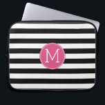 Black and White Striped Pattern Hot Pink Monogram Laptop Sleeve<br><div class="desc">A bold and modern design with an area for monograms. If you need to adjust the artwork or change the font,  you can click on the customise area. This will take you to the design tool where you can make many changes.</div>