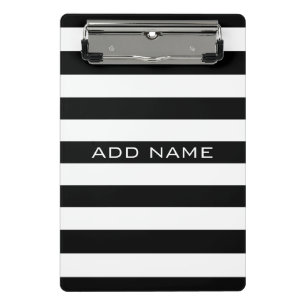 Black and White Striped Pattern with Name Mini Clipboard