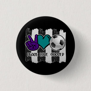 Black and White Striped Peace Love Soccer 3 Cm Round Badge