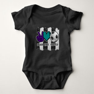 Black and White Striped Peace Love Soccer Baby Bodysuit