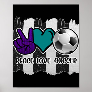 Black and White Striped Peace Love Soccer Poster