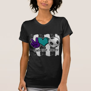 Black and White Striped Peace Love Soccer T-Shirt