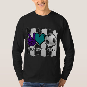 Black and White Striped Peace Love Soccer T-Shirt