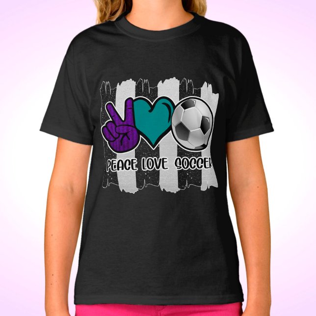 Black and White Striped Peace Love Soccer T-Shirt (Creator Uploaded)
