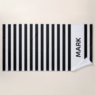 Black And White Striped Personalised Beach Towel