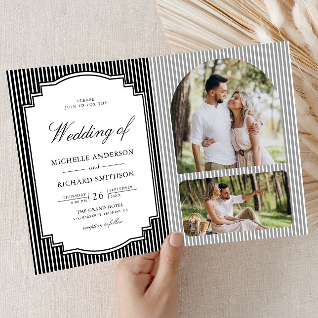 Black and White Striped Photo QR Code Wedding Invitation (Creator Uploaded)