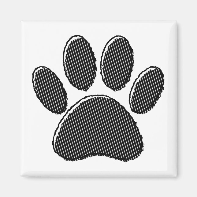 Black and White Striped Puppy Paw Print Magnet (Front)
