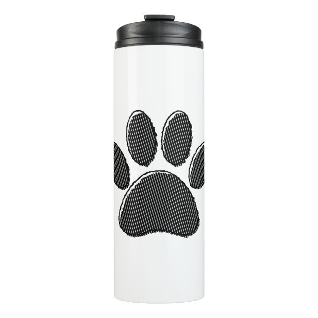 Black and White Striped Puppy Paw Print Thermal Tumbler (Front)