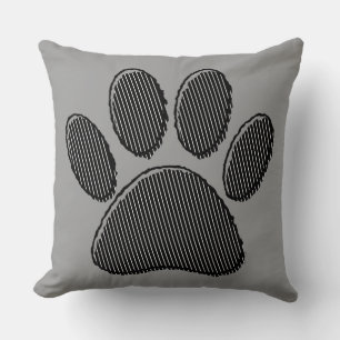 Black and White Striped Puppy Paw Print  Throw Pil Cushion