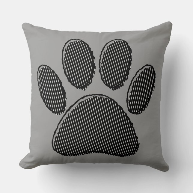 Black and White Striped Puppy Paw Print  Throw Pil Cushion (Front)