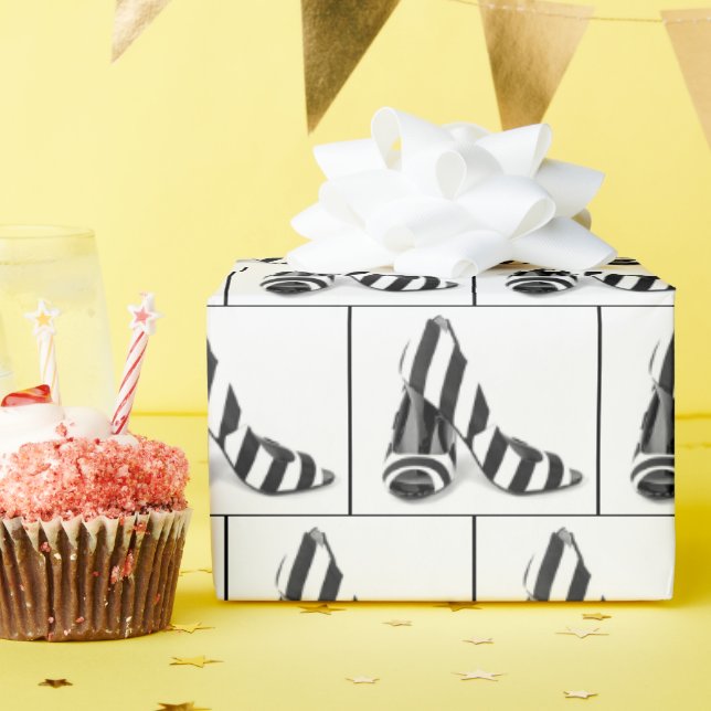 Black and White Striped Shoes Wrapping Paper (Birthday Party)