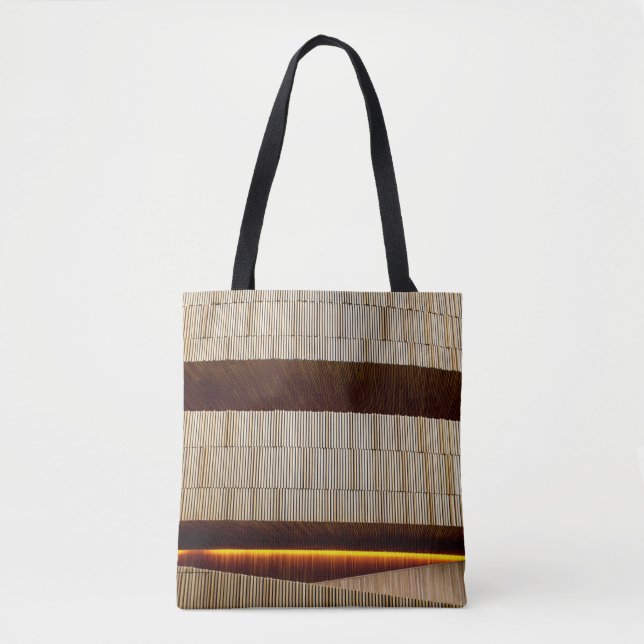 Black and white striped textile tote bag (Front)