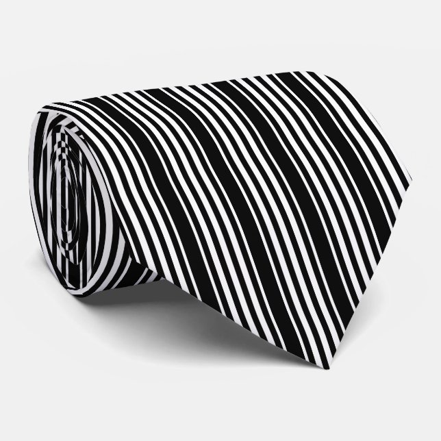 Black and White Striped Tie with Vertical Stripes (Rolled)